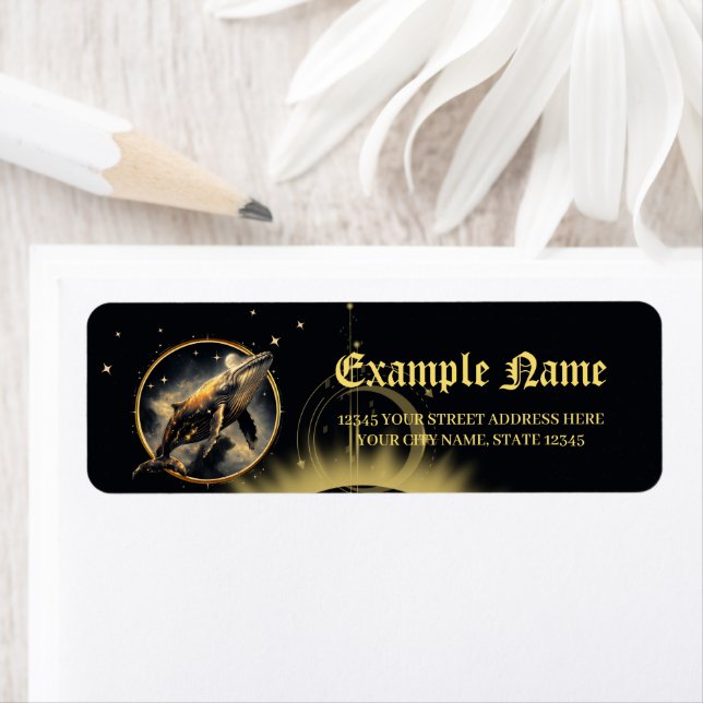 Kosmisk elegans, guldval, svart val returadress etikett (Insitu)