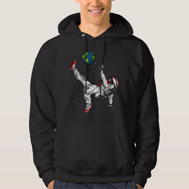 Kosmisk fotboll för utrymmeastronautfotboll hoodie (Framsida)