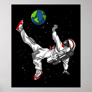 Kosmisk fotboll för utrymmeastronautfotboll poster