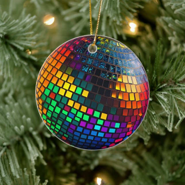 Kosmisk Groove: Lino cut Disco Boll Julgransprydnad Keramik (Träd)