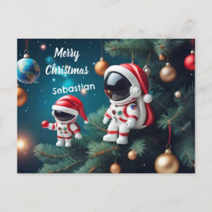Kosmisk jul Astronaut Celebrating Julafton Helg Vykort