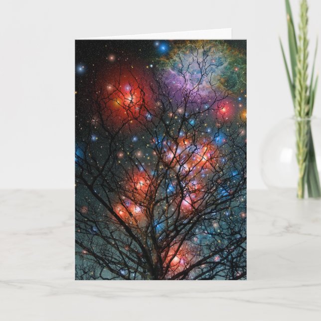 Kosmisk julgran helgkort (Framsida)