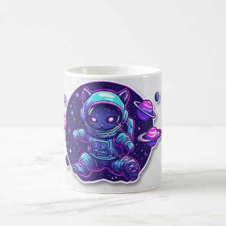 Kosmisk Katt Astronaut – Neon Rymdutforskare Kaffe Kaffemugg
