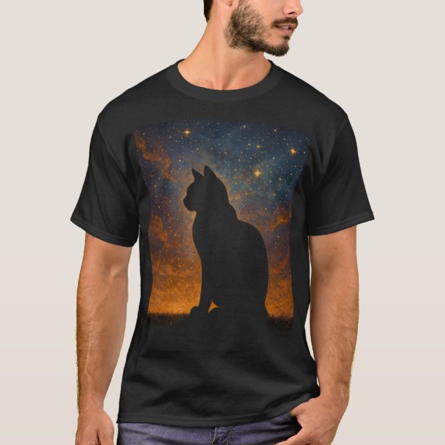 Kosmisk Katt Siluett T Shirt (Framsida)