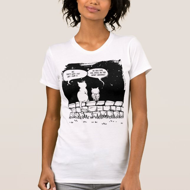 Kosmisk kattperspektiv Rolig kattkonst T Shirt (Framsida)