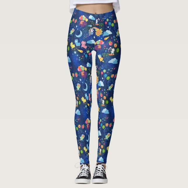 Kosmisk Kawaii damasker Leggings (Framsida)