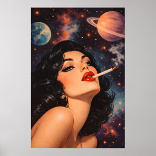 Kosmisk Kvinna Poster, Retro Glam Porträtt Tryck