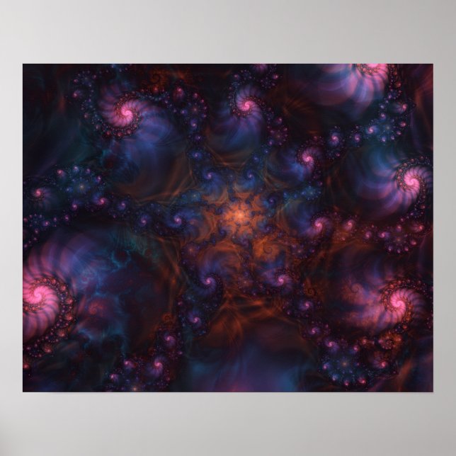 KOSMISK LILA FRAKTAL SPIRAL KONST POSTER (Framsidan)