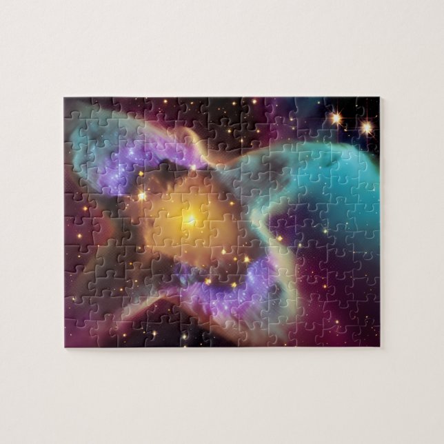 Kosmisk lila och gult pastor i solsystemet pussel (Horisontell)