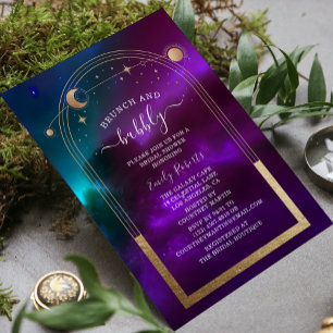 Kosmisk Lila Teal Guld Celestial Möhippa Inbjudningar