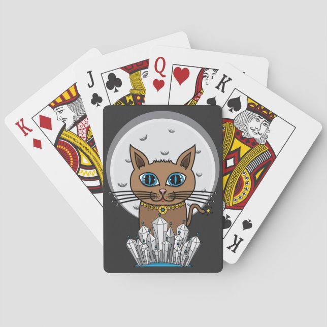 Kosmisk månekatt - blått - kortdäck spel kort (Baksidan)