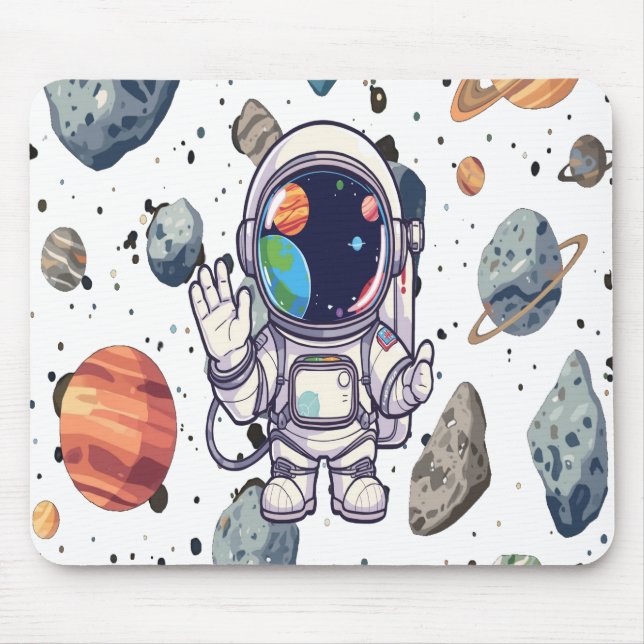Kosmisk musknapp - rymdstyrda planeter och raketer musmatta (Framsidan)