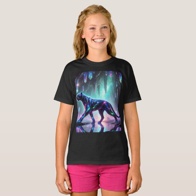 Kosmisk Panther Crystal Cave Tee T-shirt Design. (Hel framsida)