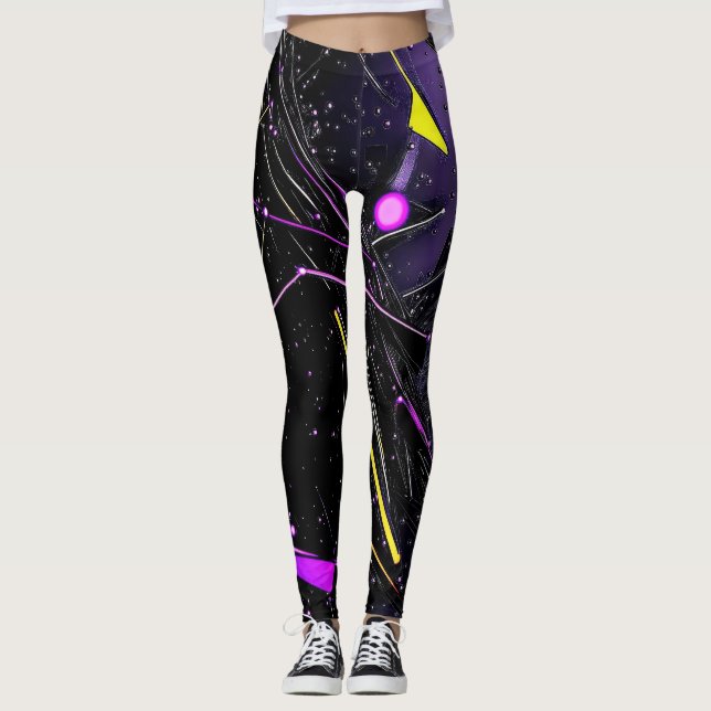 Kosmisk puls Neon Futuristiska Galaxy Leggings (Framsida)