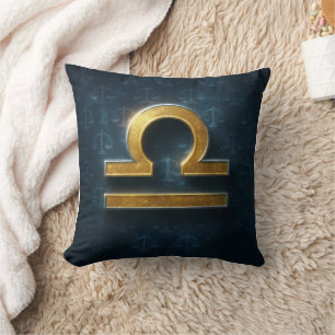 Kosmisk shimmering av zodiaksymbol Guld Libra Kudde