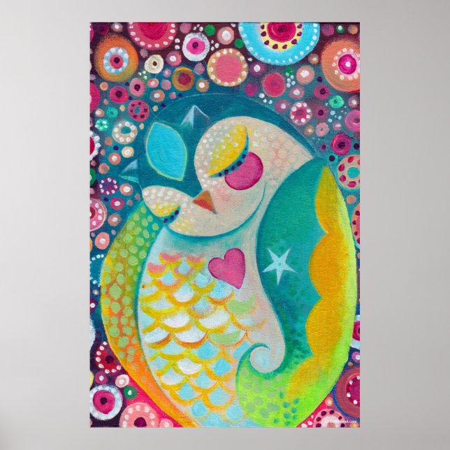 Kosmisk slumber - Sömnig Uggla Art Poster (Framsidan)