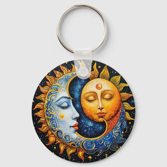 🌙 Kosmisk Sol Måne Balans Charm 🌙 Nyckelring (Framsida)
