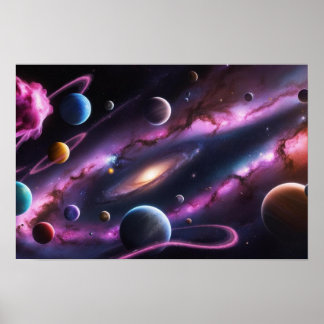 Kosmisk symfoni av planeter och galaxer poster