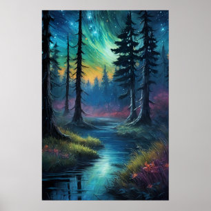 Kosmisk symfoni över den gamla skogen i Lush Poster