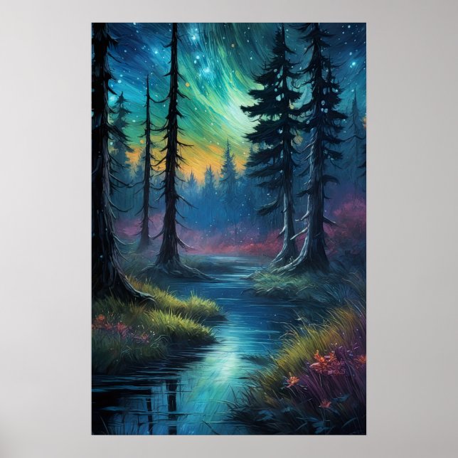 Kosmisk symfoni över den gamla skogen i Lush Poster (Framsidan)