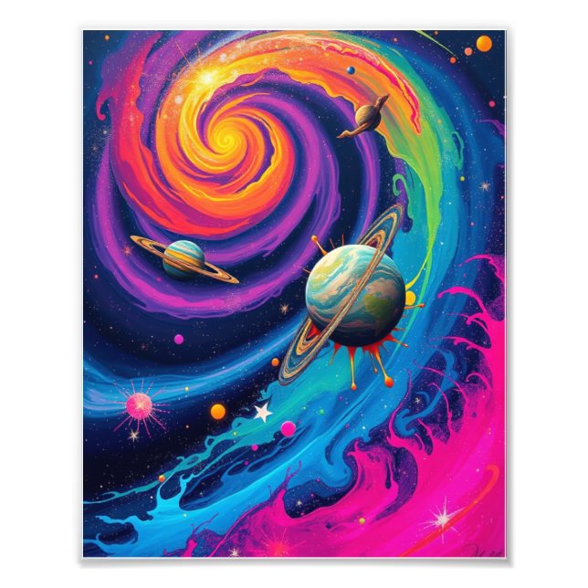 Kosmisk symfoni Wall Art - Vibrant Abstrakt Space Fototryck (Framsidan)