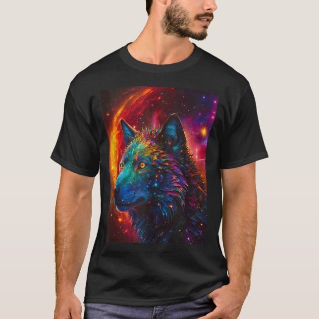 Kosmisk Varg, Galaxy Spirit Animal Fantasy Space T Shirt (Framsida)