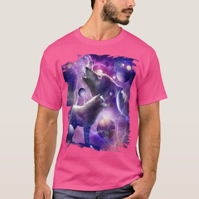 Kosmisk Varg i Måne i rymden T Shirt (Framsida)