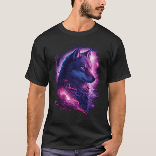 Kosmisk Varg: Majestisk natur och Universe Fusion T Shirt (Framsida)