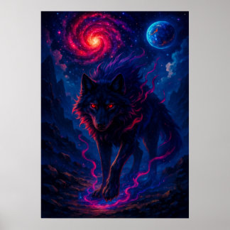 Kosmisk Varg med Galaxy Energy Fantasy Poster