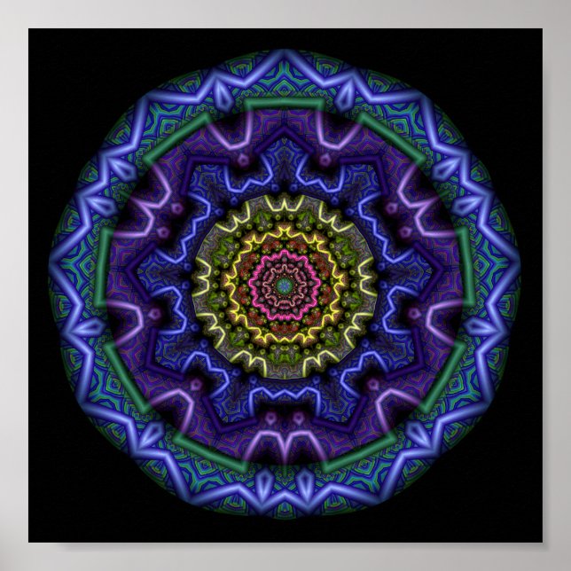 Kosmisk Violett Mandala Kalejdoskop Poster (Framsidan)