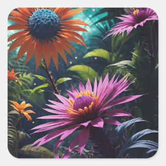 Kosmiska Blommar Sticker Fyrkantigt Klistermärke