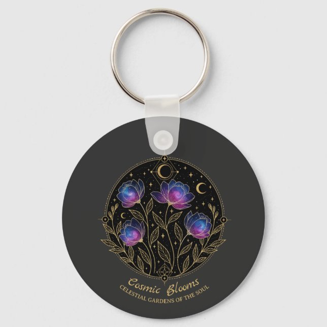 Kosmiska Blomningar – Celestial Floral Mandala blo Nyckelring (Framsida)