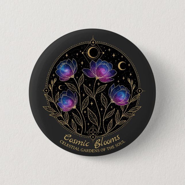 Kosmiska Blomningar – Celestiala Blommiga Mandala  Knapp (Framsida)