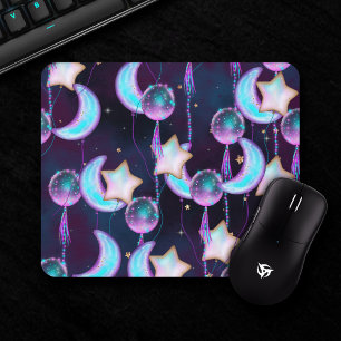 Kosmiska bubblor   Blåa Lila Måne Stars Planets Musmatta