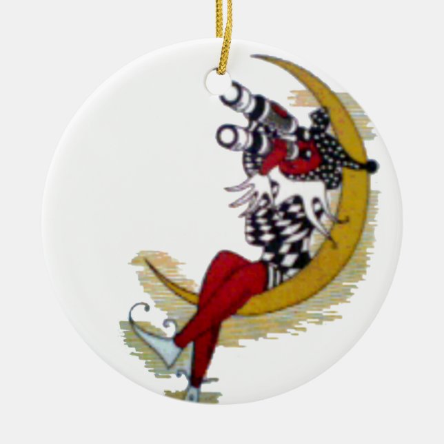 Kosmiska Gaze: Elf på Måne Äventyr Julgransprydnad Keramik (Framsidan)