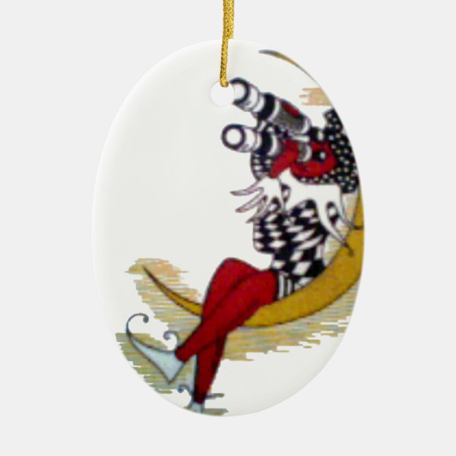 Kosmiska Gaze: Elf på Måne Äventyr Julgransprydnad Keramik (Framsidan)