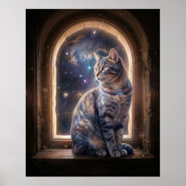 Kosmiska Katt Stjärnfönster Poster
