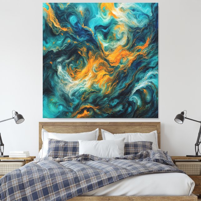 Kosmiska Oceankvadrat - Färgfull Abstrakt Canvastryck (Insitu (sovrum))