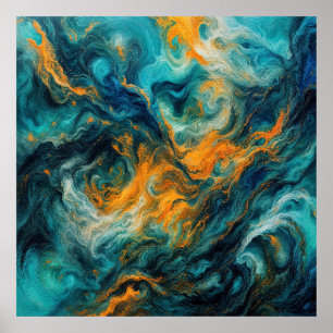 Kosmiska Oceankvadrat - Färgfull Abstrakt Poster