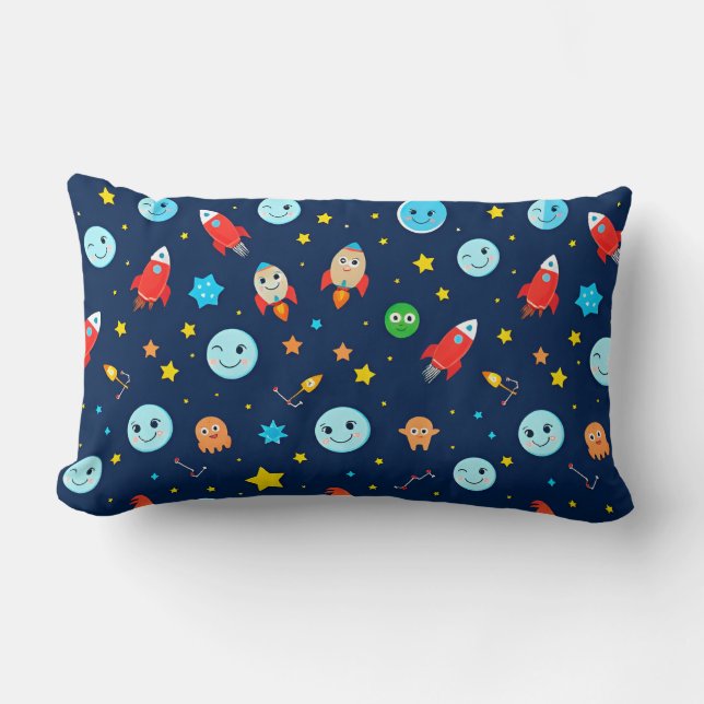 🚀 Kosmiska Raketdrömmar Blå Rymdäventyr✨🌌 Lumbarkudde (Framsida)
