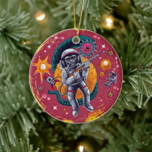 Kosmiska spelare: Monkeying runt i Retro Space Julgransprydnad Keramik