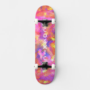 Kosmiska stjärnor i en galaxi av rosa blå orange mini skateboard bräda 18,5 cm