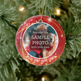 Kosmiska stjärnor, två foto, två sidor julgransprydnad keramik