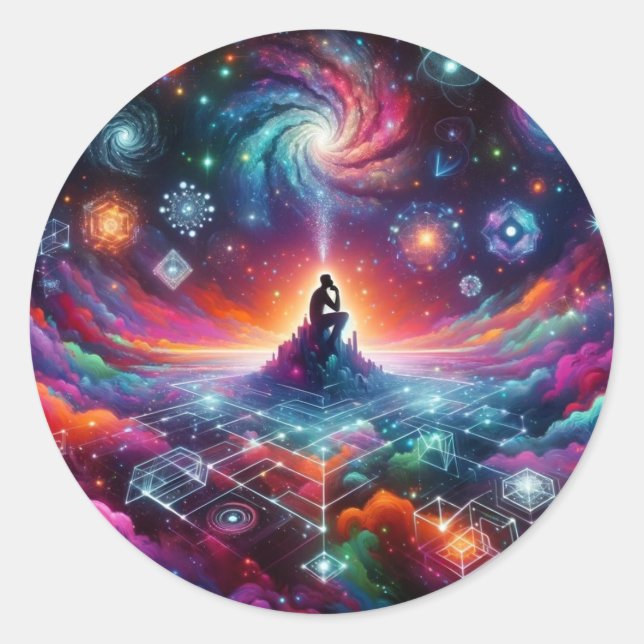 Kosmiska tankar runt klistermärke (Framsida)