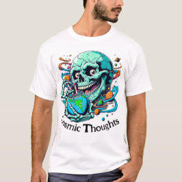 Kosmiska tankar" Vibrant Skull och jord T Shirt