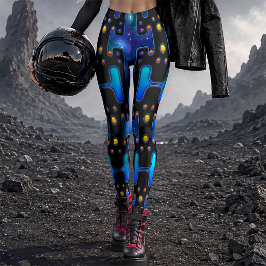 Kosmiskt 80-tals Synth Android Robot Rymdrobot Leggings