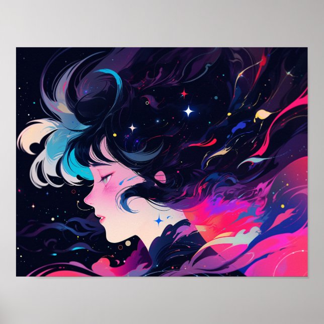 Kosmiskt abstrakt animeflicka poster (Framsidan)