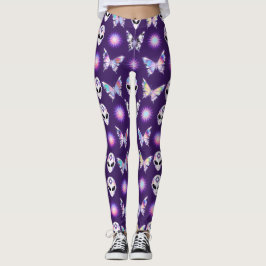 Kosmiskt Alien Fjärilsmönster Leggings