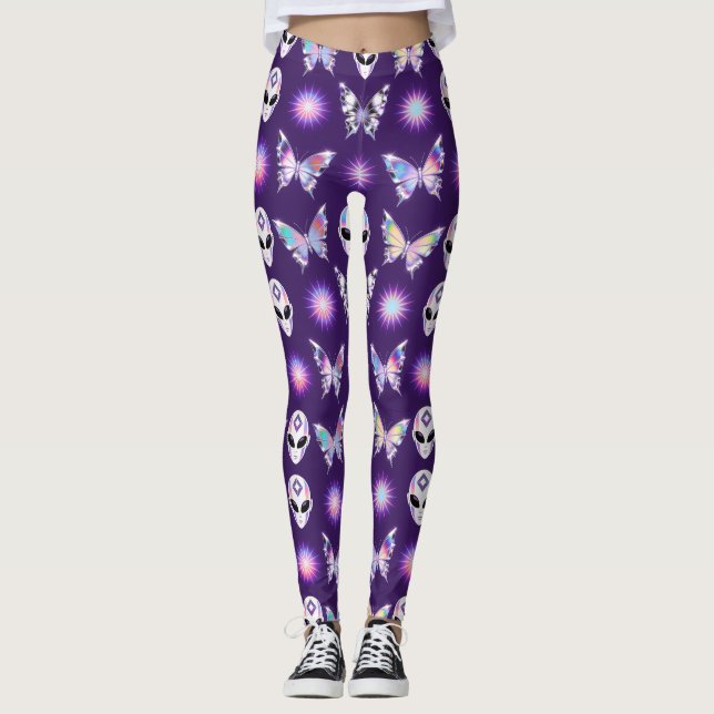 Kosmiskt Alien Fjärilsmönster Leggings (Framsida)