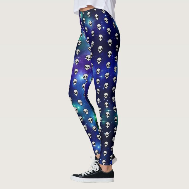Kosmiskt Alien Huvud Emoji Celestial Galaktisk Leggings (Vänster)